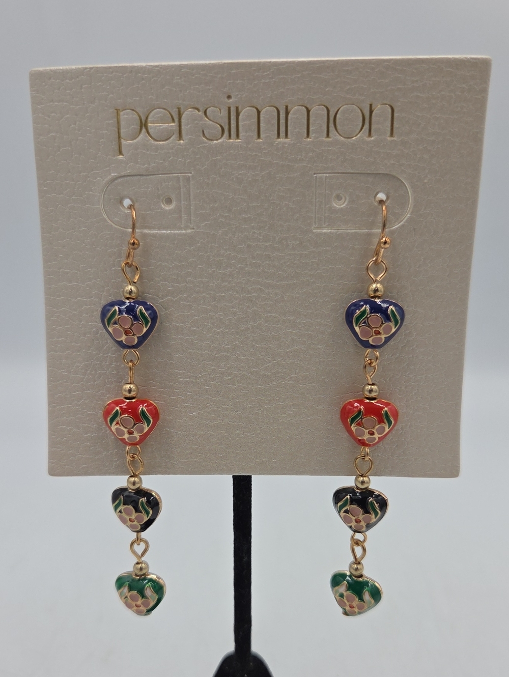 Persimmon Multicolor Floral Enamel  Heart Drop Earrings